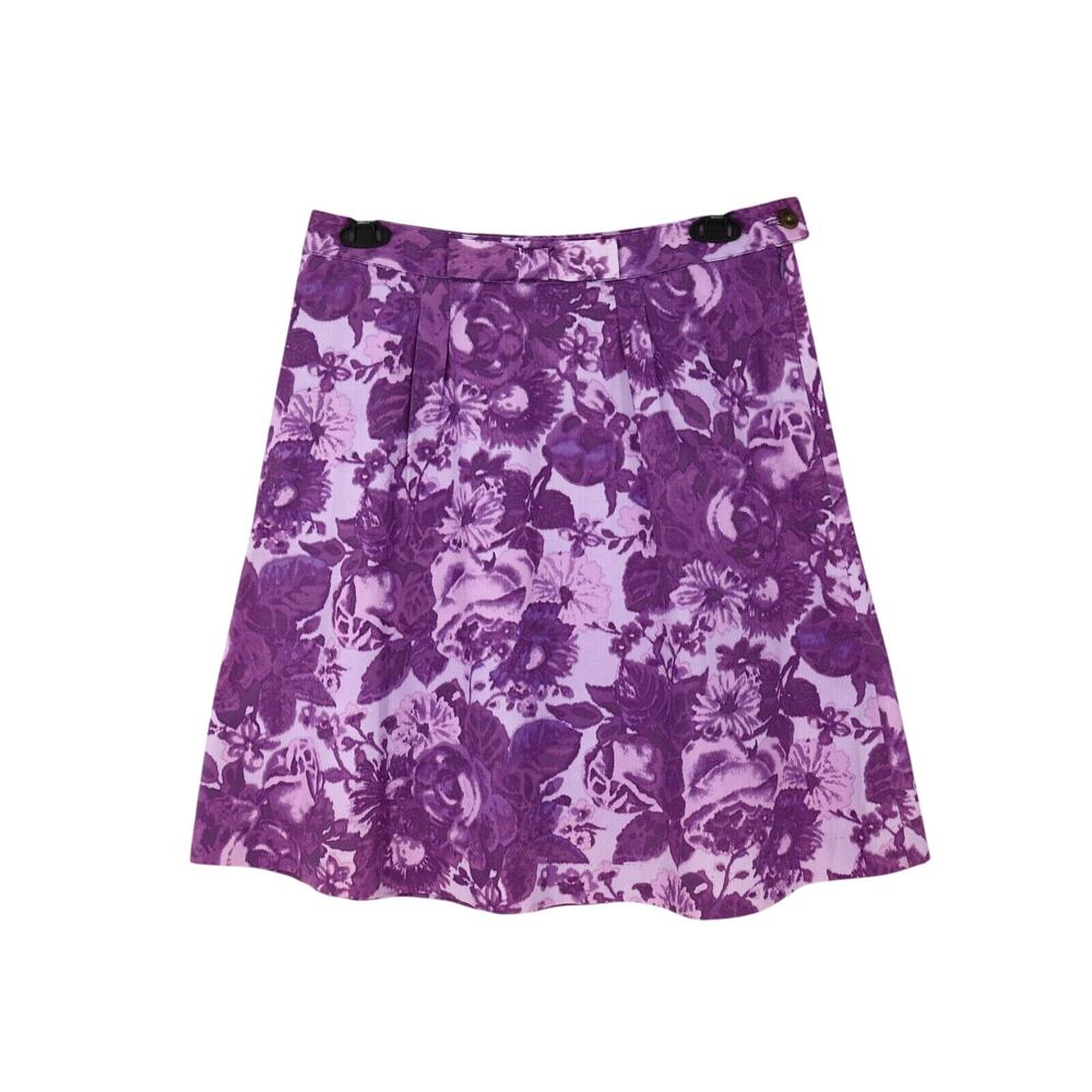 Isaac Mizrahi Skirt Womens 12 Purple Floral Cotton Twill Pleated Bow A-line